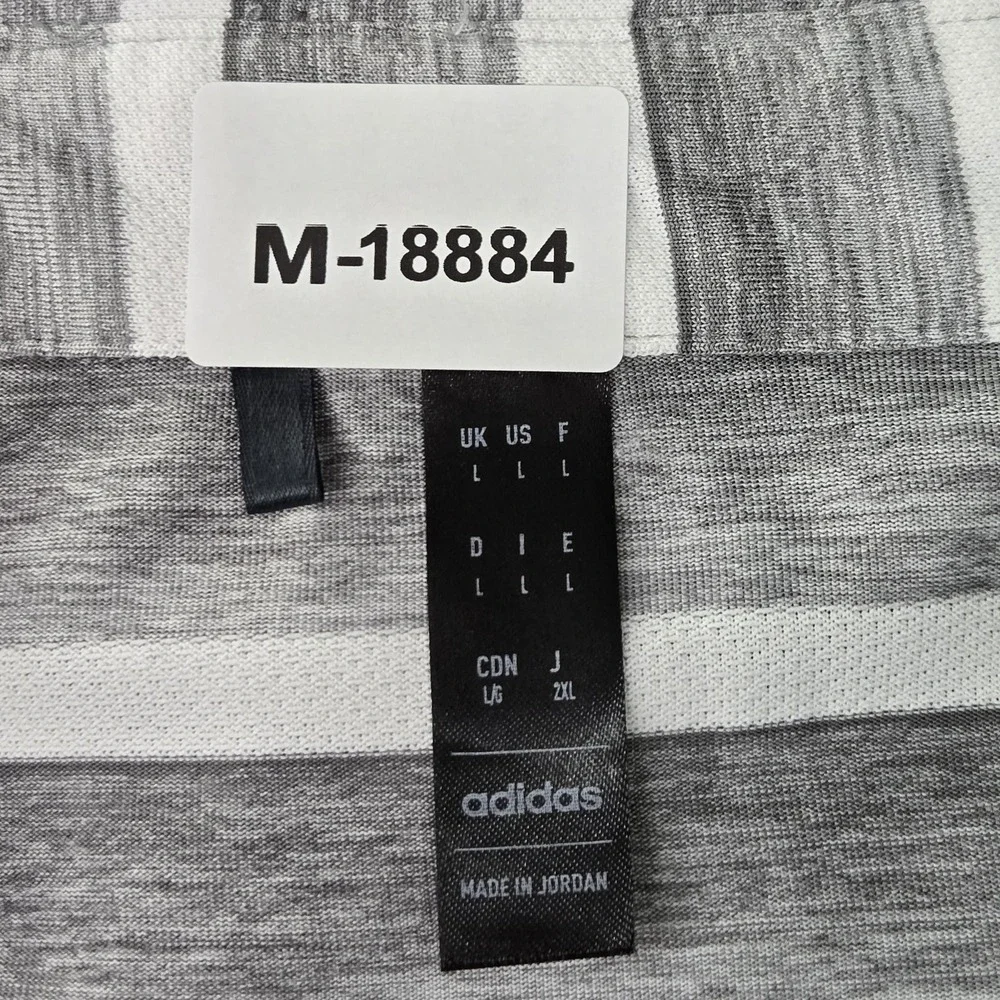 Adidas Men Polo L‎ Gray Striped Activewear Button Short Sleeve